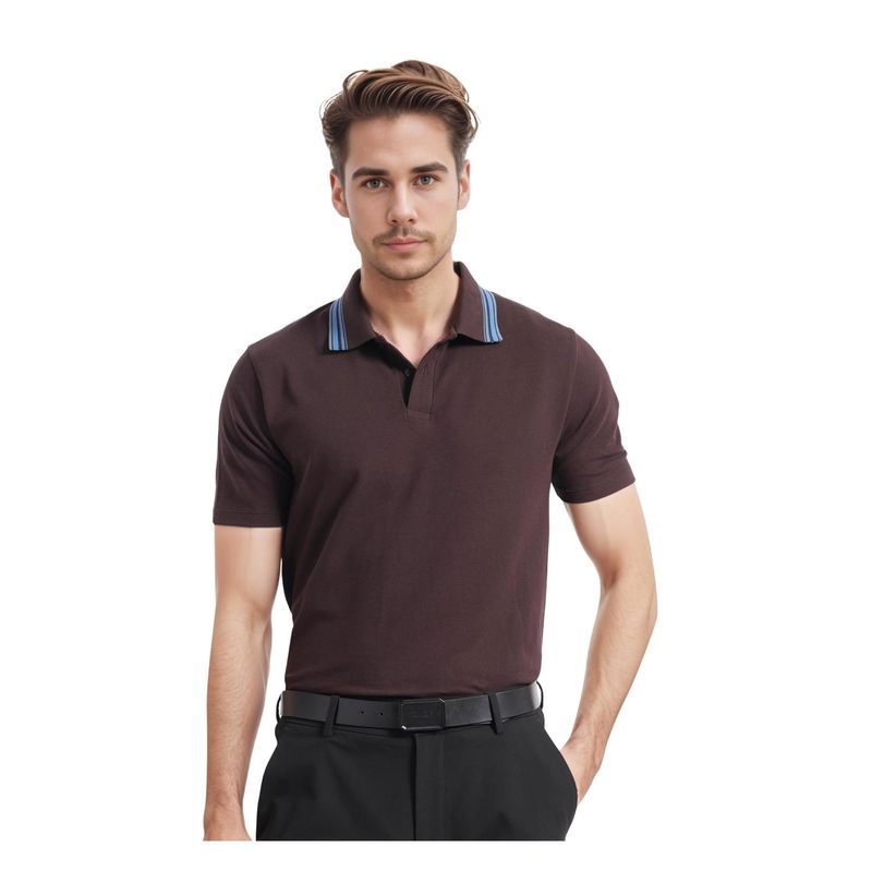 Rare Rabbit Clark Dark Brown Plain Regular Fit Polo T-Shirt (3XL)