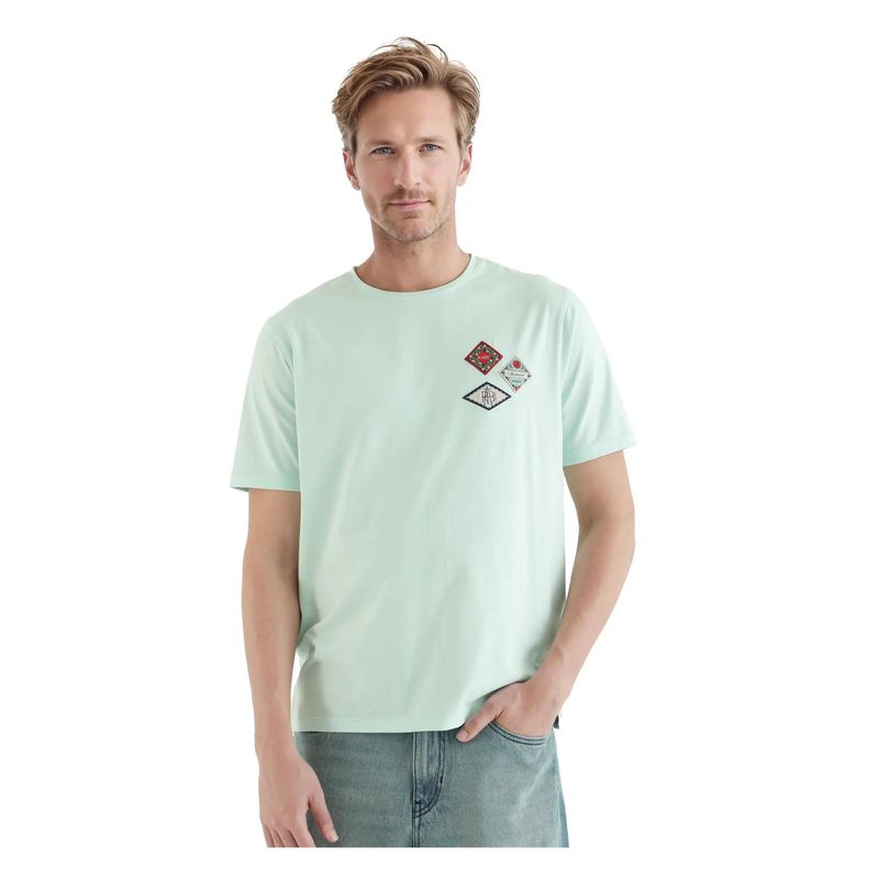 Rare Rabbit Dorl Light Blue Graphic Print Regular Fit T-Shirt (L)