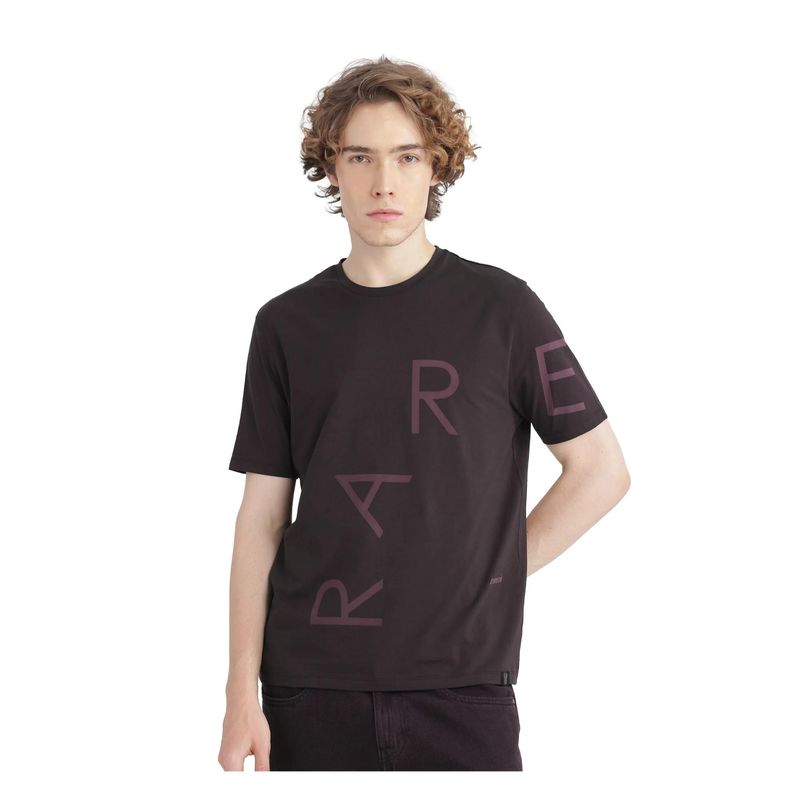 Rare Rabbit Drax Dark Brown Graphic Print Regular Fit T-Shirt (S)
