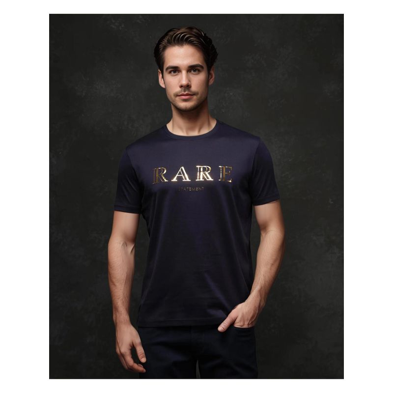 Rare Rabbit Echon-1 Navy Blue Graphic Print Regular Fit T-Shirt (M)