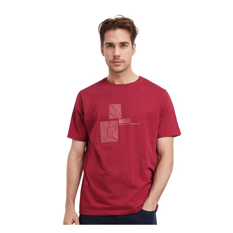 Rare Rabbit Feine-1 Red Graphic Print Regular Fit T-Shirt (M)