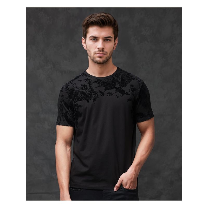 Rare Rabbit Ferris Black Paisley Print Regular Fit T-Shirt (M)