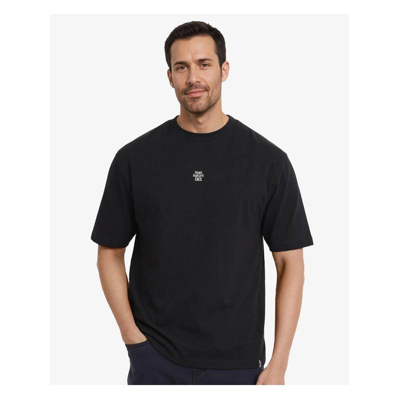 Rare Rabbit Fluers Black Graphic Print Oversized Fit T-Shirt (L)
