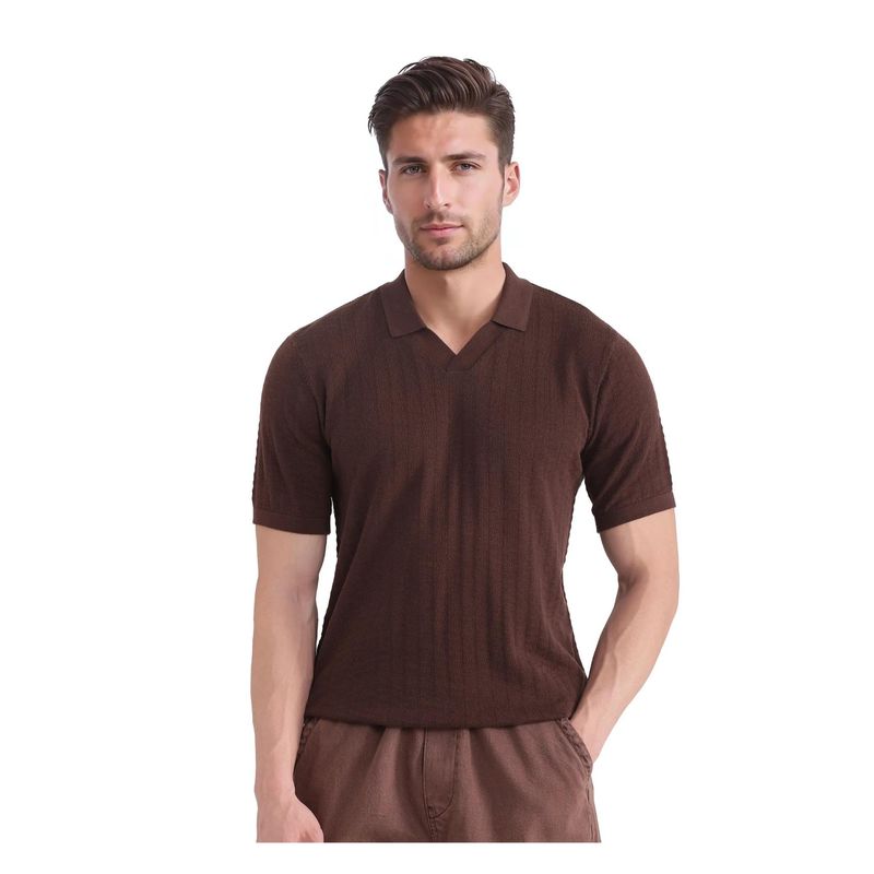 Rare Rabbit Foix Brown Plain Regular Fit Polo T-Shirt (M)