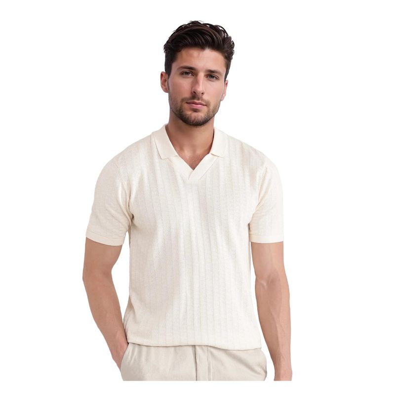 Rare Rabbit Foix Off White Plain Regular Fit Polo T-Shirt (M)