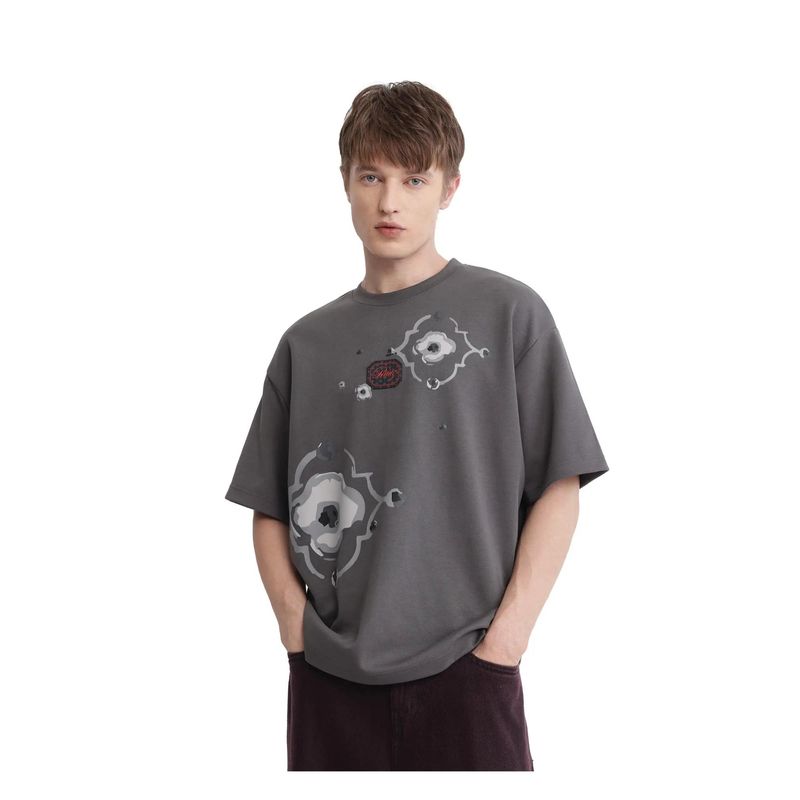 Rare Rabbit Fonz Dark Grey Graphic Print Oversized Fit T-Shirt (S)