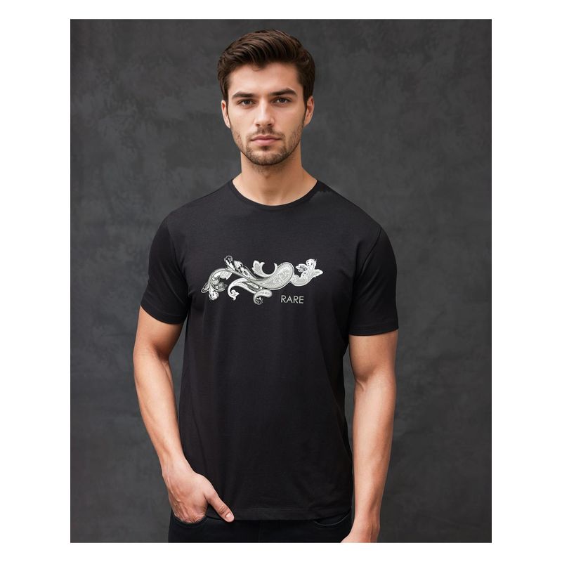 Rare Rabbit Friter Black Paisley Print Regular Fit T-Shirt (XL)