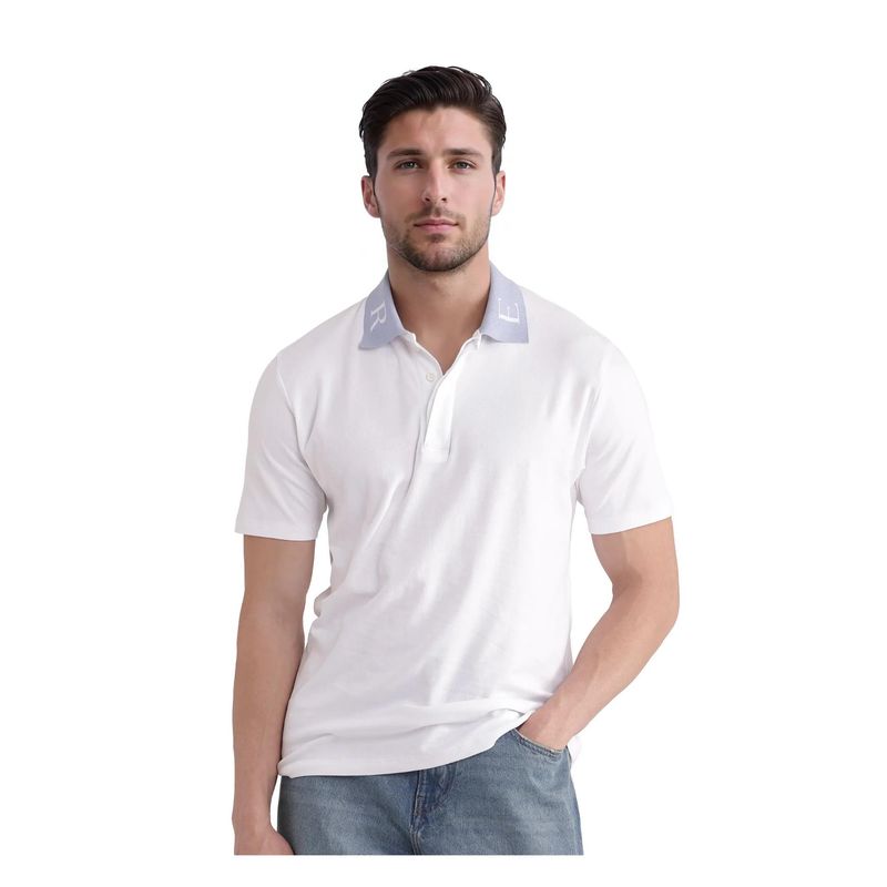 Rare Rabbit Frow White Plain Regular Fit Polo T-Shirt (S)