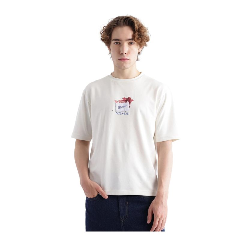 Rare Rabbit Galen Off White Graphic Print Boxy Fit T-Shirt (XS)