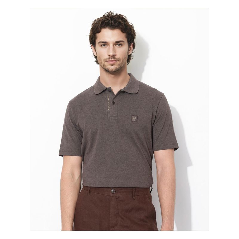 Rare Rabbit Gamor Dark Brown Plain Regular Fit Polo T-Shirt (XS)
