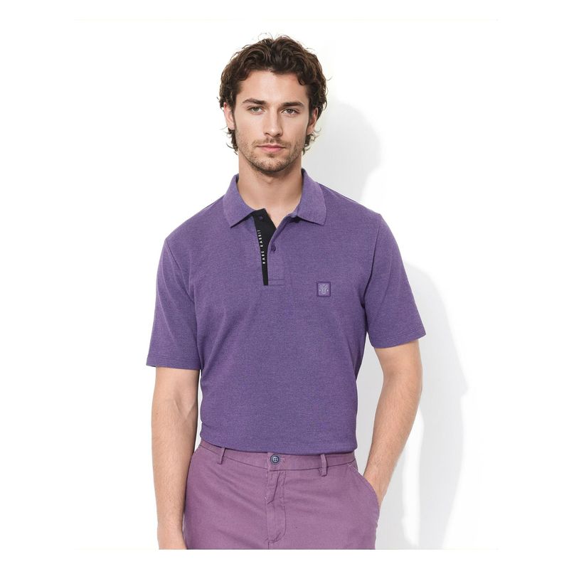 Rare Rabbit Gamor Purple Plain Regular Fit Polo T-Shirt (XS)