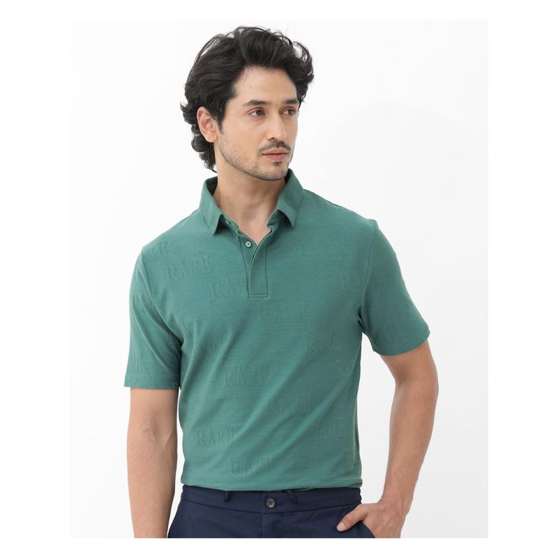 Rare Rabbit Gesset 2 Dusky Green Jacquard Regular Fit Polo T-Shirt (XS)