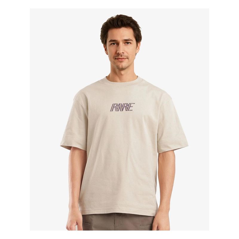 Rare Rabbit Harve Beige Graphic Print Boxy Fit T-Shirt (S)