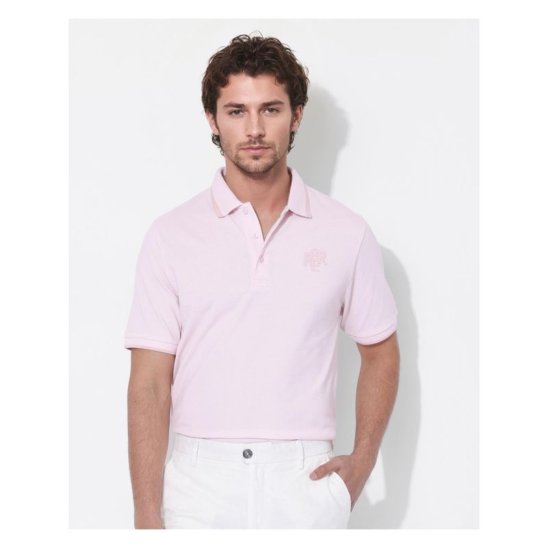 Rare Rabbit Hux Pastel Pink Plain Regular Fit Polo T-Shirt (M)