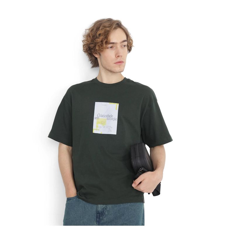 Rare Rabbit Justin Dark Olive Graphic Print Boxy Fit T-Shirt (S)