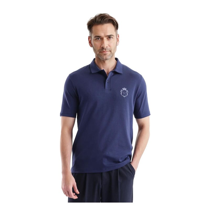 Rare Rabbit Kace Dark Navy Blue Plain Oversized Fit Polo T-Shirt (XS)