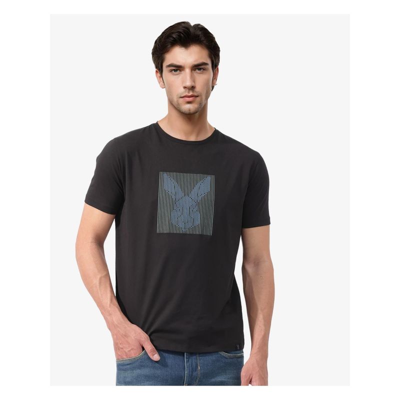 Rare Rabbit Kalon Black Graphic Print Regular Fit T-Shirt (S)
