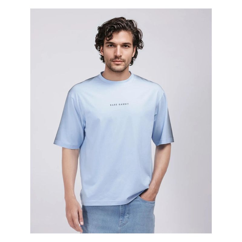 Rare Rabbit Kruv Blue Printed Boxy Fit T-Shirt (XS)