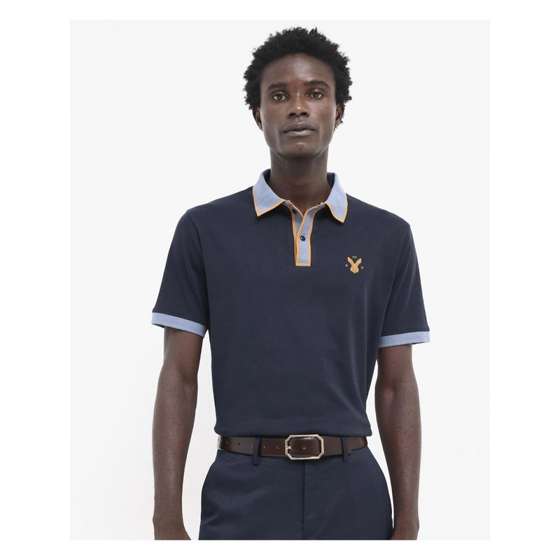 Rare Rabbit Lark Navy Blue Plain Regular Fit Polo T-Shirt (L)