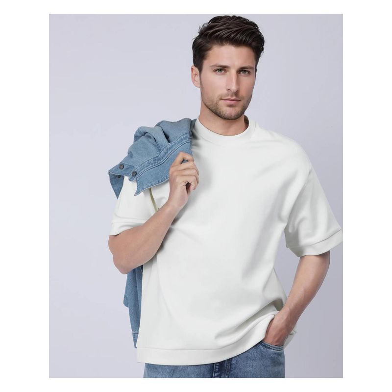 Buy Rare Rabbit Lauch Off White Plain Oversized Fit T-Shirt Online