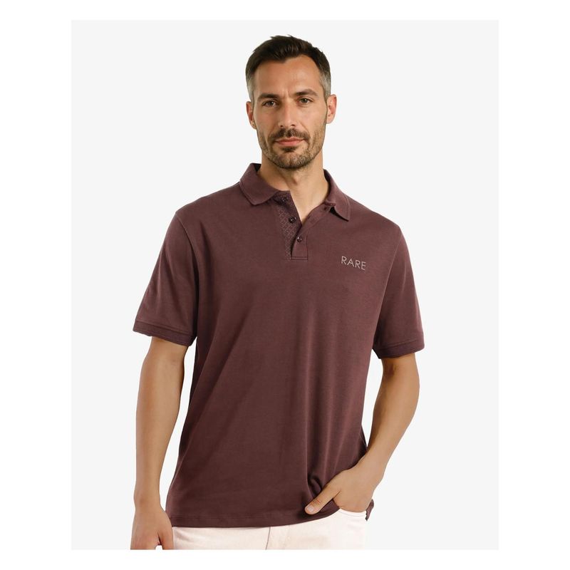 Rare Rabbit Laur Dark Brown Plain Regular Fit Polo T-Shirt (XL)