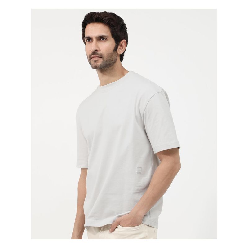 Rare Rabbit Lee Light Grey Graphic Print Oversized Fit T-Shirt (M)