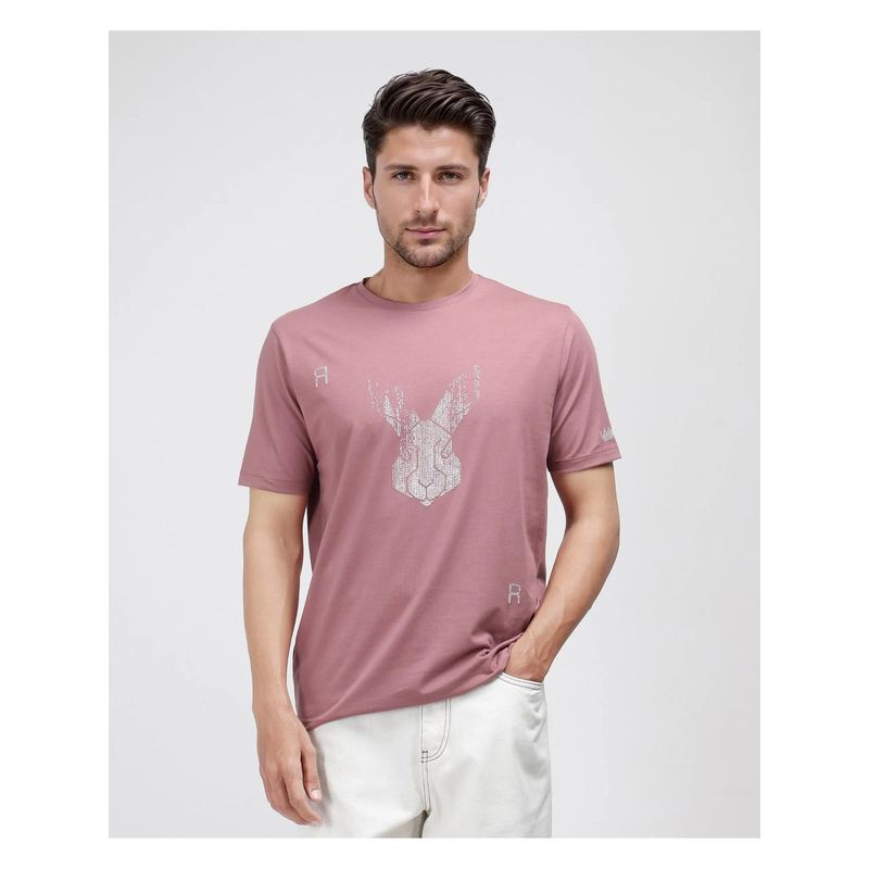 Rare Rabbit Log Dusky Pink Graphic Print Regular Fit T-Shirt (S)
