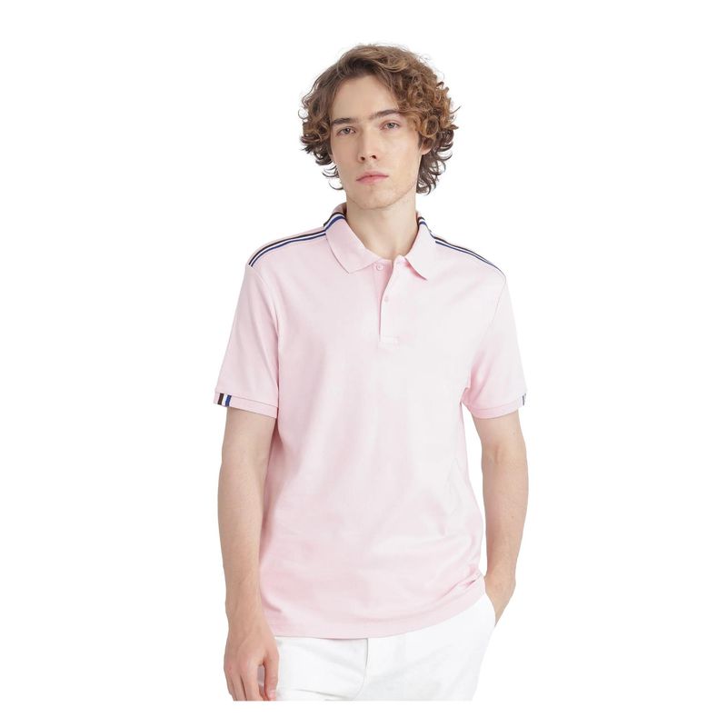 Rare Rabbit Loui Light Pink Stripes Regular Fit Polo T-Shirt (L)