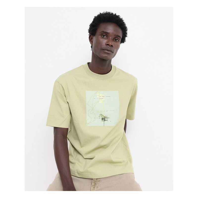 Rare Rabbit Luca Light Yellow Graphic Print Oversized Fit T-Shirt (M)