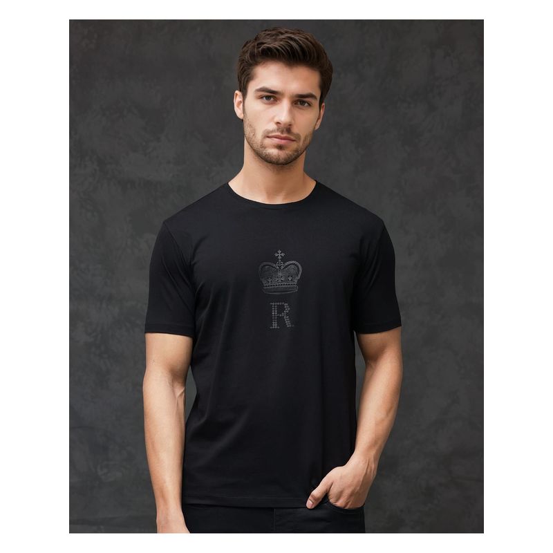 Rare Rabbit Maisel Black Graphic Print Regular Fit T-Shirt (L)