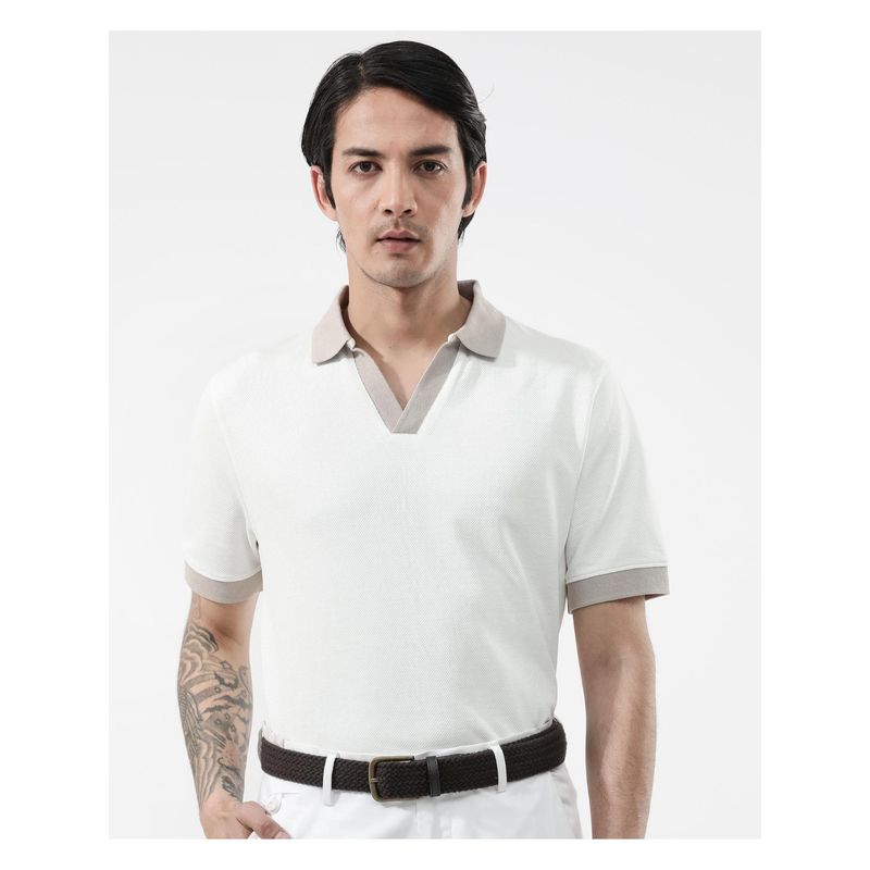 Rare Rabbit Marcelo Off White Plain Regular Fit Polo T-Shirt (XL)