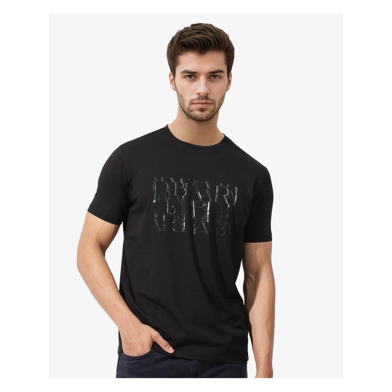 Rare Rabbit Masco Black Typhography Print Regular Fit T-Shirt (2XL)