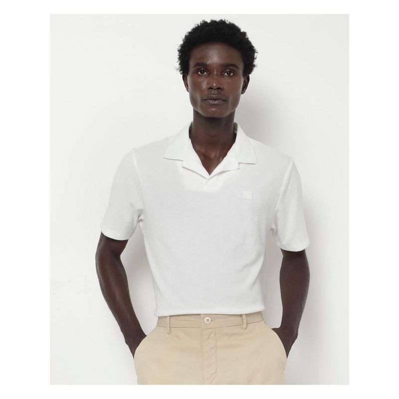 Rare Rabbit Merk White Textured Regular Fit Polo T-Shirt (M)
