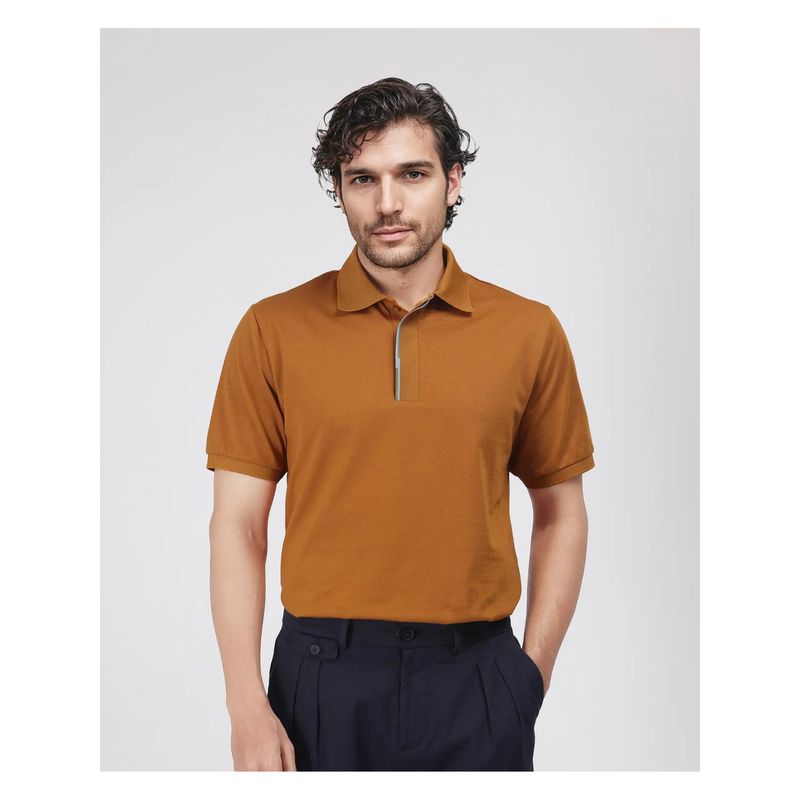 Rare Rabbit Mor Rust Plain Regular Fit Polo T-Shirt (S)