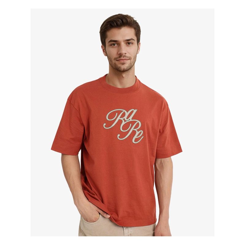 Rare Rabbit Muville Rust Typography Print Oversized Fit T-Shirt (S)