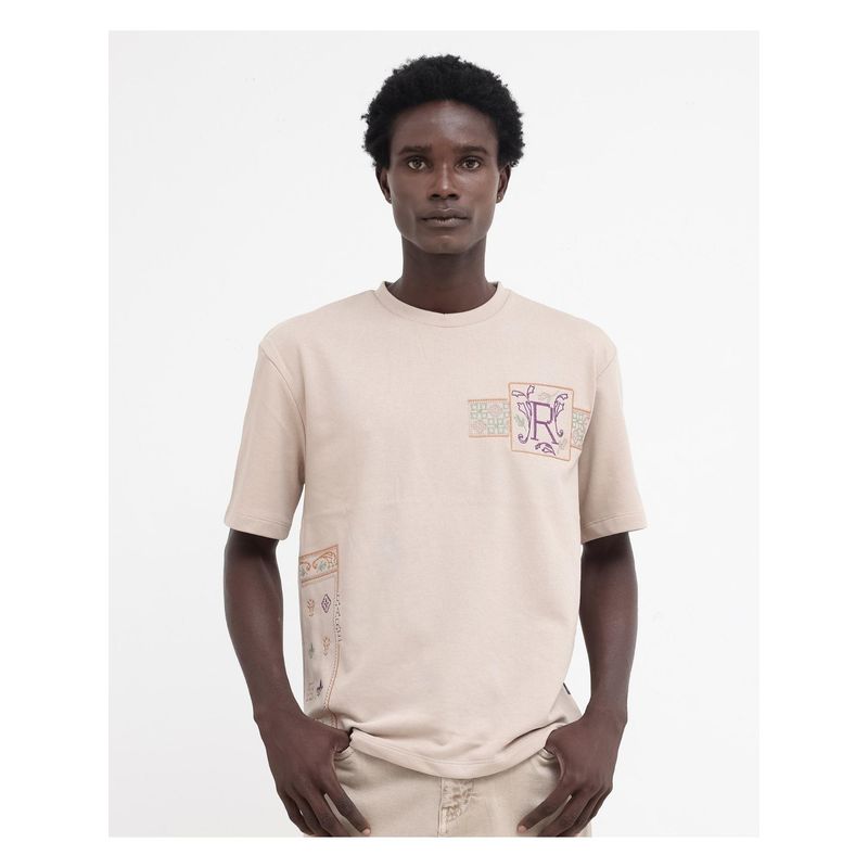 Rare Rabbit Myro Beige Graphic Print Skinny T-Shirt (2XL)