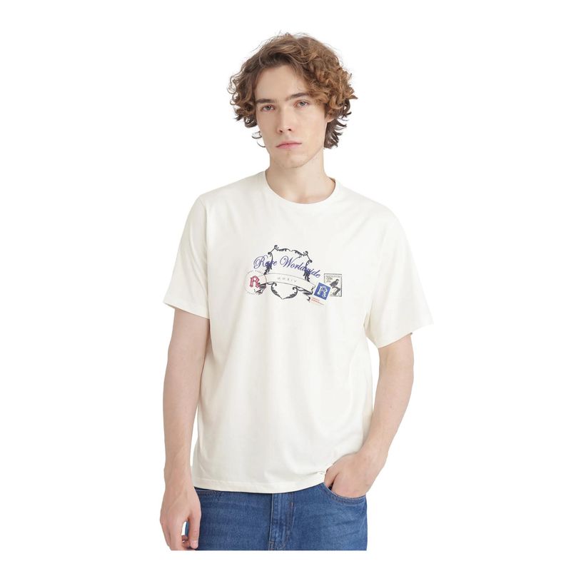 Rare Rabbit Neko Off White Graphic Print Regular Fit T-Shirt (L)
