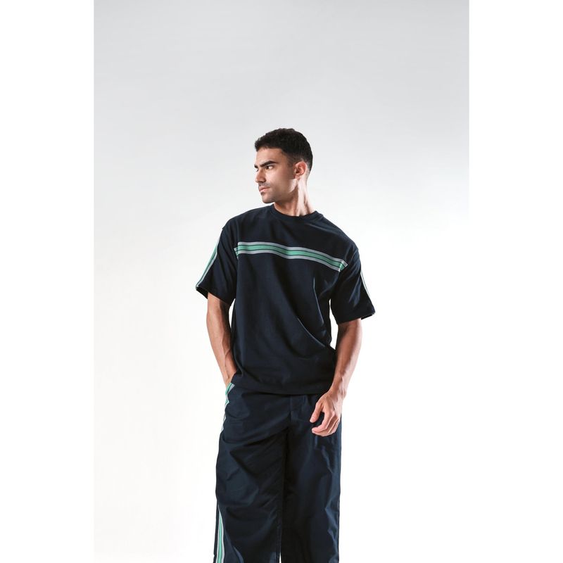 Rare Rabbit Newnon-T Navy Blue Plain Boxy Fit T-Shirt (M)