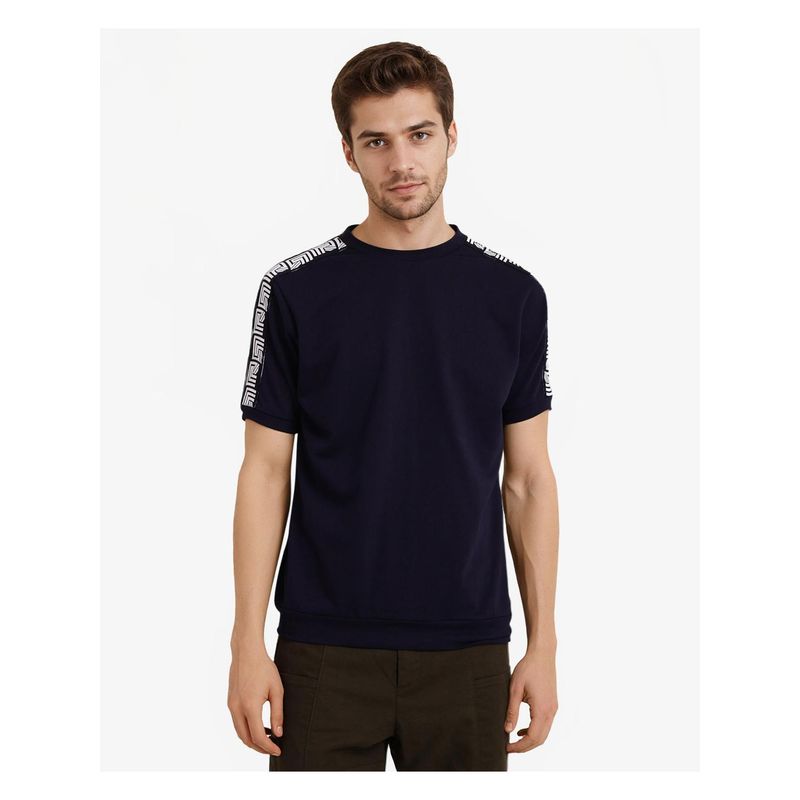 Rare Rabbit Nobo Navy Blue Monogram Print Oversized Fit T-Shirt (L)