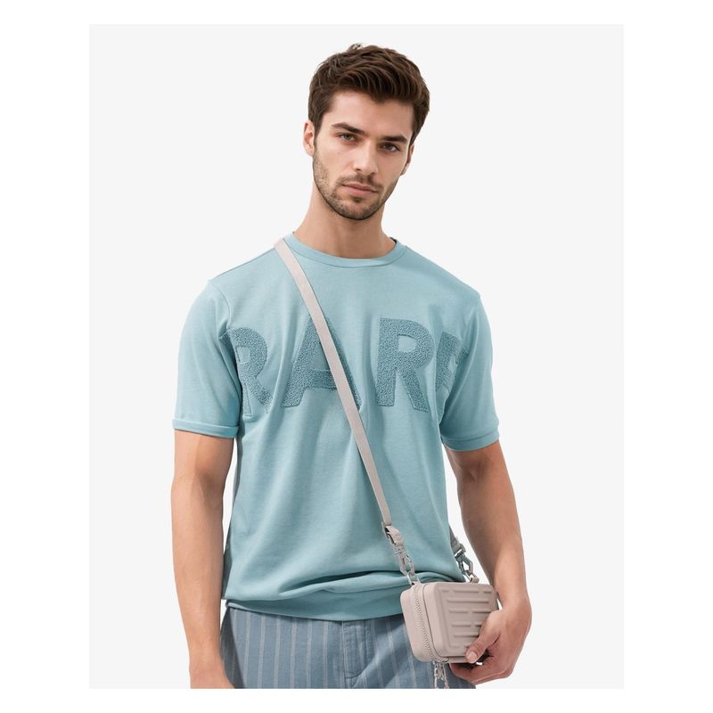 Rare Rabbit Nor-2 Dusky Turquoise Embroidered Oversized Fit T-Shirt (2XL)