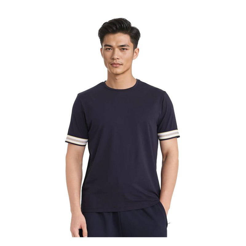 Rare Rabbit Oblee Navy Blue Plain Relaxed Fit T-Shirt (S)