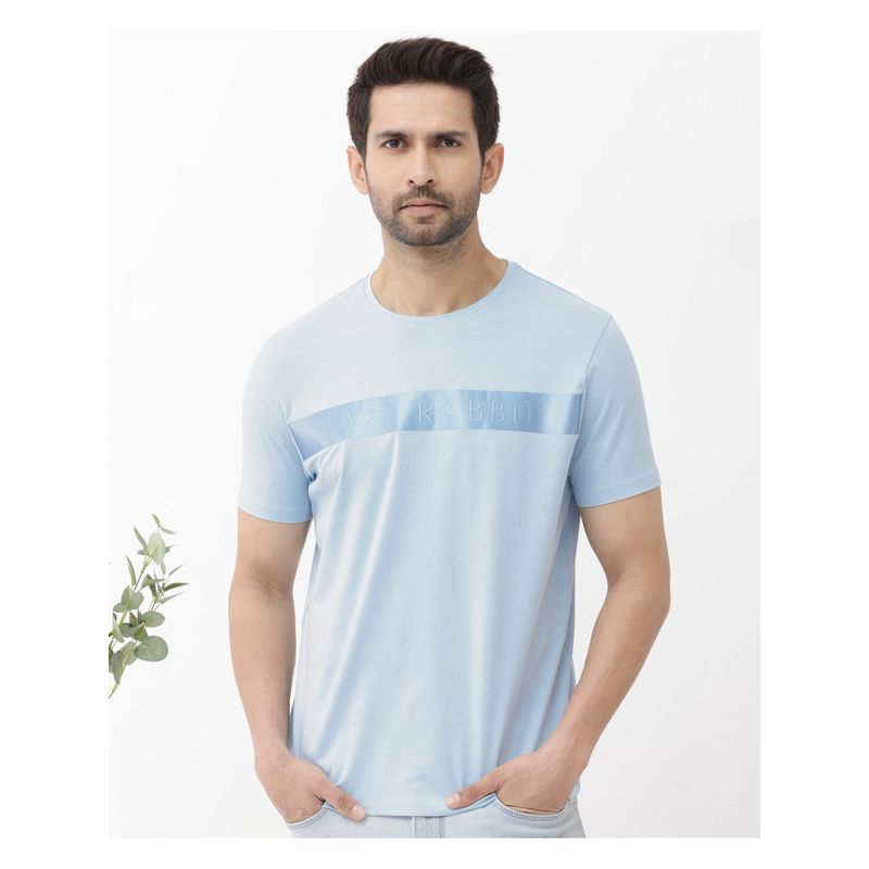 Rare Rabbit Olios Light Blue Graphic Print Regular Fit T-Shirt (XL)