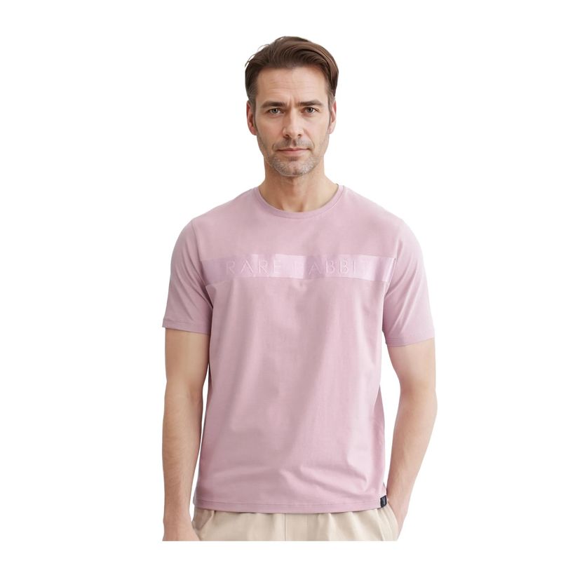 Rare Rabbit Olios-1 Light Pink Graphic Print Regular Fit T-Shirt (L)