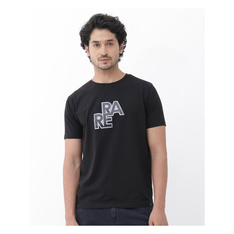 Rare Rabbit Oran Black Graphic Print Regular Fit T-Shirt (S)