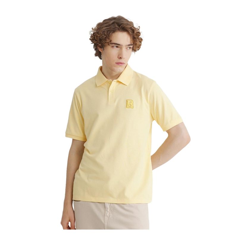 Rare Rabbit Otes Pastel Yellow Plain Regular Fit Polo T-Shirt (L)