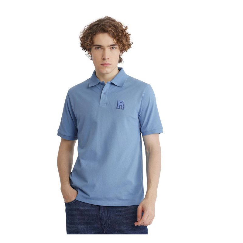 Rare Rabbit Otes Blue Plain Regular Fit Polo T-Shirt (L)
