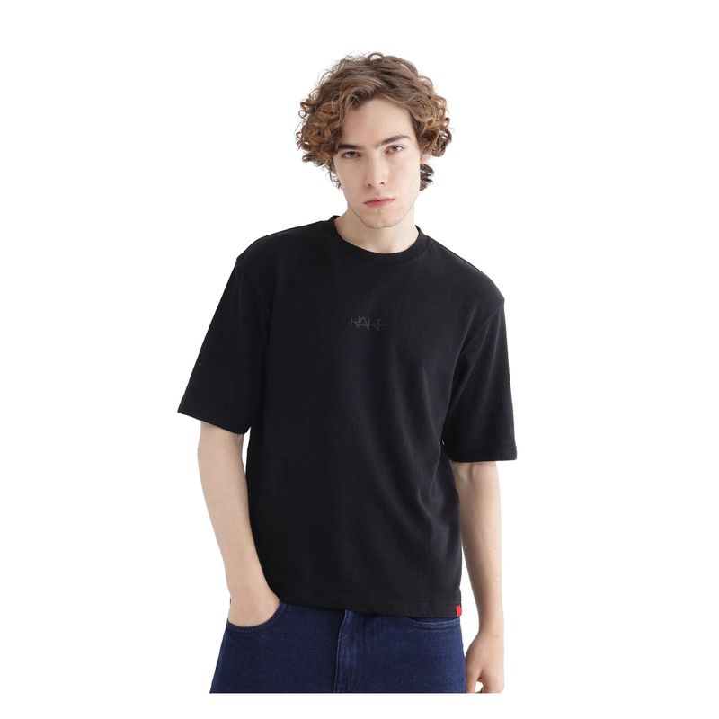 Rare Rabbit Oxi Black Textured Boxy Fit T-Shirt (S)