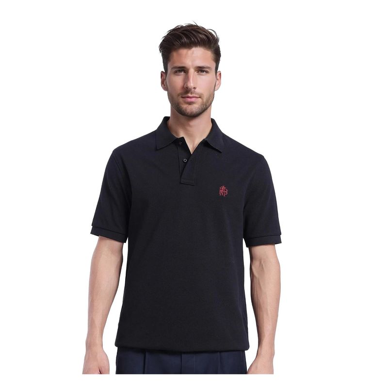 Rare Rabbit Pare 1 Black Plain Regular Fit Polo T-Shirt (XS)