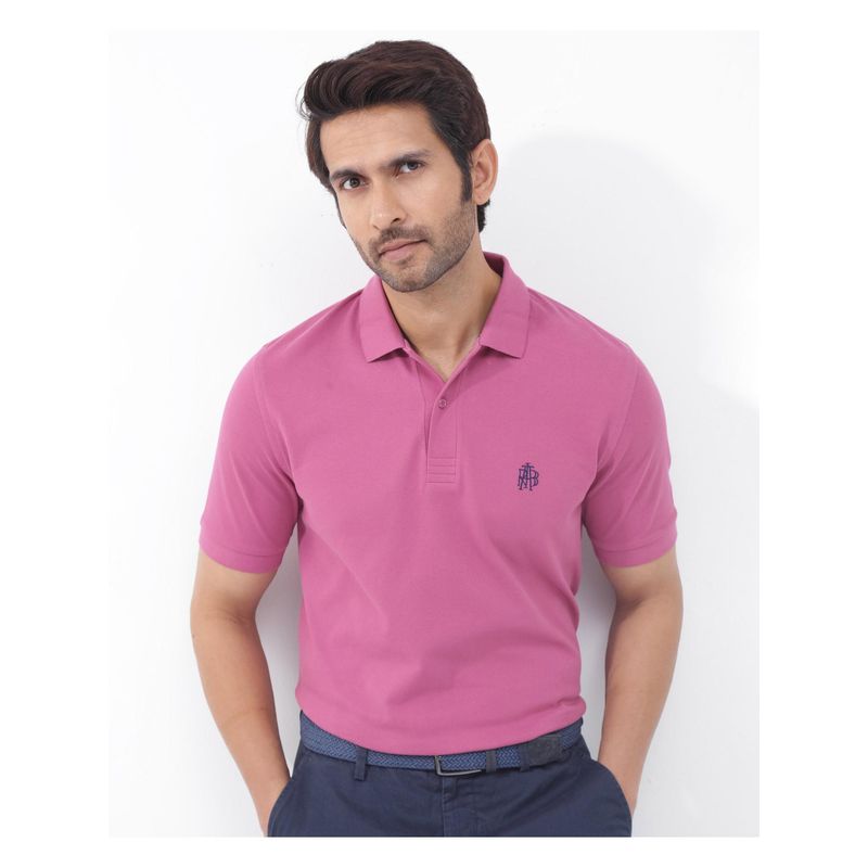 Rare Rabbit Paret Bright Pink Solid Regular Fit Polo T-Shirt (M)