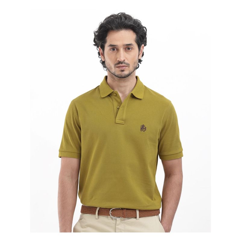 Rare Rabbit Pareto Flouroscent Olive Solid Regular Fit Polo T-Shirt (2XL)